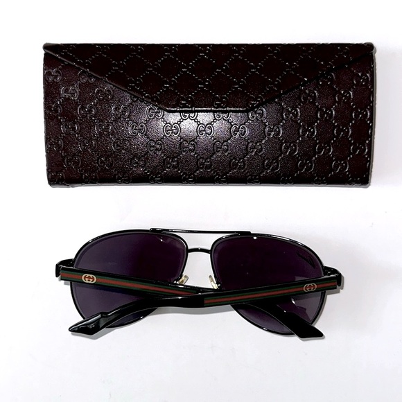 Gucci | Shiny Black Aviator Sunglasses - Picture 8 of 9